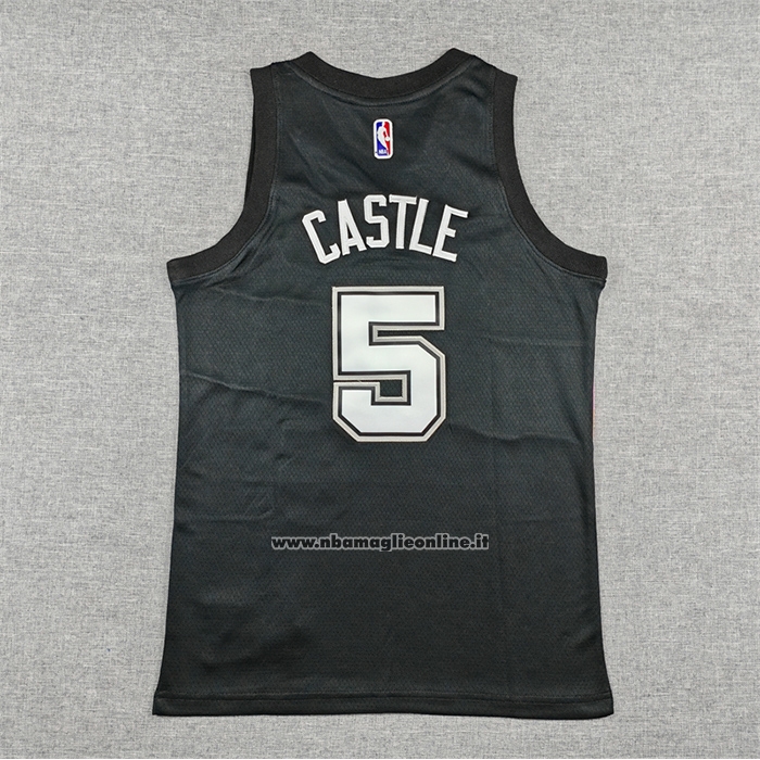 Maglia Bambino San Antonio Spurs Stephon Castle No 5 Citta 2025-26 Nero